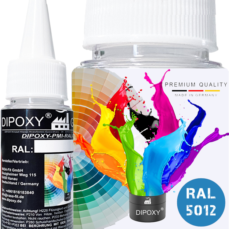 Dipoxy-PMI-RAL 5012 LICHTBLAU Extrem hoch konzentrierte Basis Pigment Farbpaste Farbmittel f&uuml;r Epoxidharz, Polyesterharz, Polyurethan Systeme, Beton, Lacke, Fl&uuml;ssigfarbe Kunstharz Schmuck