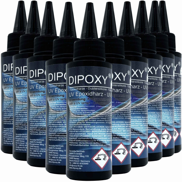 UV-Epoxidharz resin schnellhärtendes epoxy (30-90sek. mit UV Lampe) transparent kristallklar DIY in Profi Qualität 10x 100ml