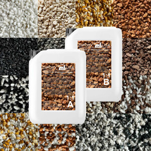 Steinteppich Epoxidharz Set Innen & Außen (ca. 56kg / 4-5m²) | Bianco Carrara | 50kg 2-4mm Marmorkies + 6L, 2K Epoxidharz Bindemittel | Für Balkon, Terrasse, Treppen, Garage