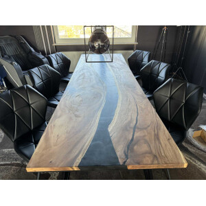 Epoxidharz Tischplatte River Table Schwarz Walnuss Massivholz 2400-900-40mm