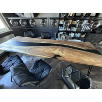 Epoxidharz Tischplatte River Table Weiß Walnuss Massiv