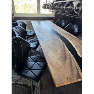 Epoxidharz Tischplatte River Table Schwarz Walnuss Massivholz 1800-900-40mm