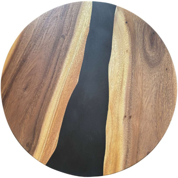 Epoxidharz Tischplatte River Table Rund Schwarz Walnuss Massivholz ø600x22mm