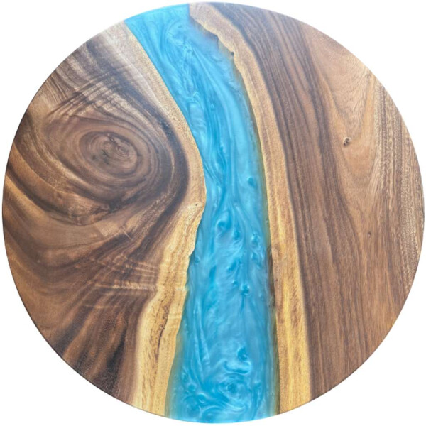 Epoxidharz Tischplatte River Table Rund Blau Walnuss Massivholz ø600x22mm