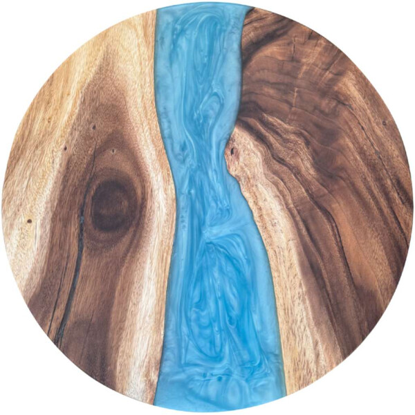 Epoxidharz Tischplatte River Table Rund Blau Walnuss Massivholz ø600x22mm