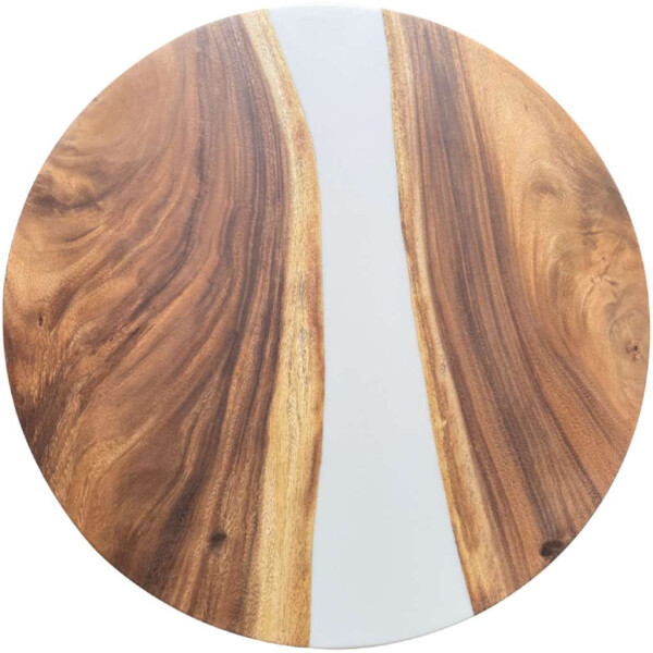 Epoxidharz Tischplatte River Table Rund Weiß Walnuss Massivholz ø600x22mm