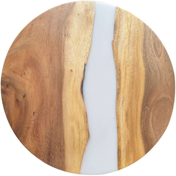 Epoxidharz Tischplatte River Table Rund Weiß Walnuss Massivholz ø600x22mm