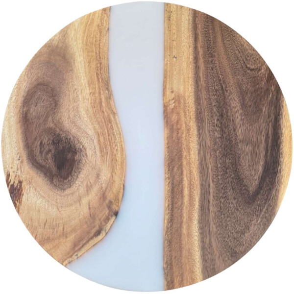 Epoxidharz Tischplatte River Table Rund Weiß Walnuss Massivholz ø600x22mm