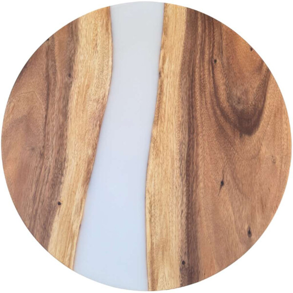 Epoxidharz Tischplatte River Table Rund Weiß Walnuss Massivholz ø600x22mm
