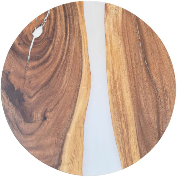 Epoxidharz Tischplatte River Table Rund Weiß Walnuss Massivholz ø600x22mm