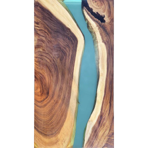Epoxidharz Tischplatte River Table Hellblau Walnuss Massivholz 1420-760-36mm