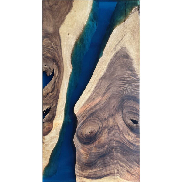 Epoxidharz Tischplatte River Table Blau Walnuss Massivholz 1515-657-35mm