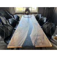 Epoxidharz Tischplatte River Table Weiß Walnuss Massiv