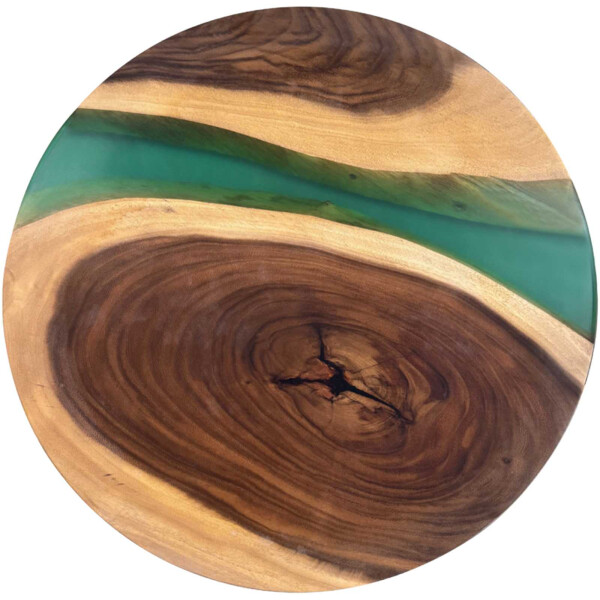 Epoxidharz Tischplatte River Table Rund Blau Walnuss Massivholz ø800x33mm