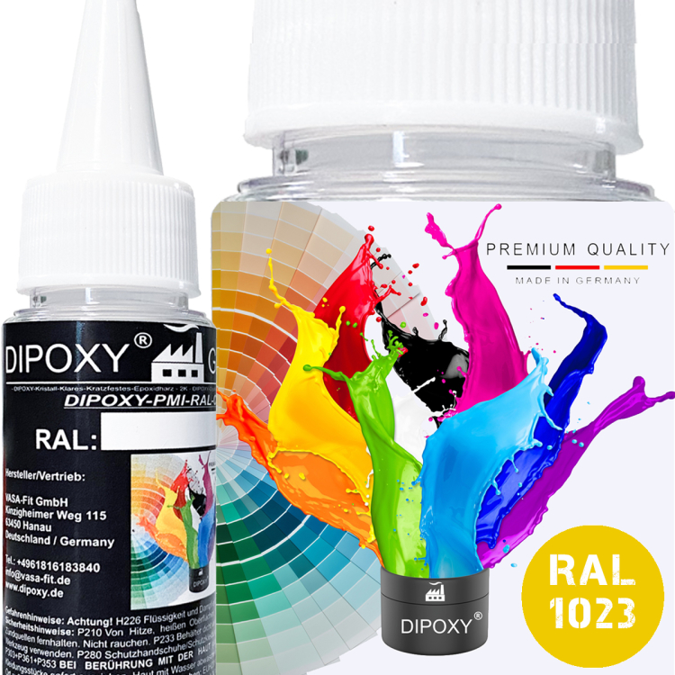 Dipoxy-PMI-RAL 1023 VERKEHRSGELB Extrem hoch konzentrierte Basis Pigment Farbpaste Farbmittel f&uuml;r Epoxidharz, Polyesterharz, Polyurethan Systeme, Beton, Lacke, Fl&uuml;ssigfarbe Kunstharz Schmuck