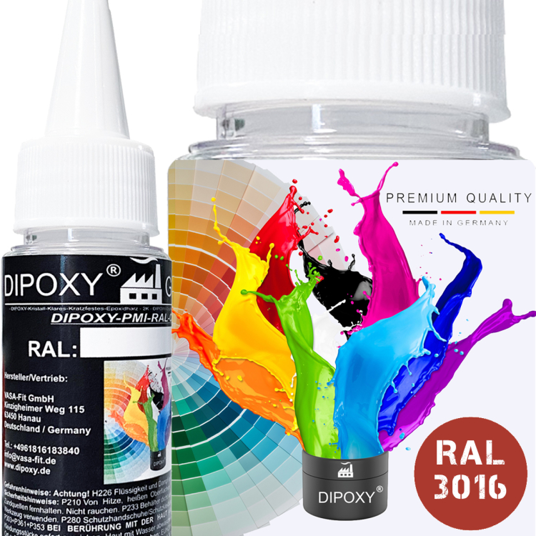 Dipoxy-PMI-RAL 3016 Extremely Highly Concentrated Base Pigment Colour Paste for Epoxy Resin, Polyester Resin, Polyurethane Systems, Concrete, Varnishes, Liquid Paint Resin Jewellery