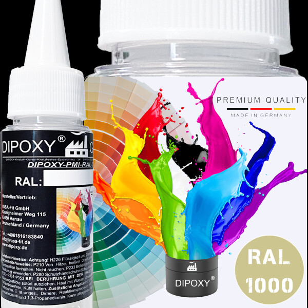 Dipoxy-PMI-RAL 1000 GRUENBEIGE Extrem hoch konzentrierte Basis Pigment Farbpaste Farbmittel für Epoxidharz, Polyesterharz, Polyurethan Systeme, Beton, Lacke, Flüssigfarbe Kunstharz Schmuck