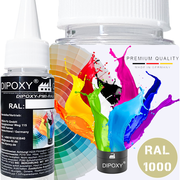 Dipoxy-PMI-RAL 1000 GRUENBEIGE Extrem hoch konzentrierte Basis Pigment Farbpaste Farbmittel für Epoxidharz, Polyesterharz, Polyurethan Systeme, Beton, Lacke, Flüssigfarbe Kunstharz Schmuck