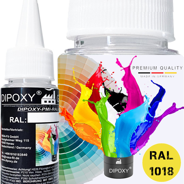 Dipoxy-PMI-RAL 1018 ZINKGELB Extrem hoch konzentrierte Basis Pigment Farbpaste Farbmittel für Epoxidharz, Polyesterharz, Polyurethan Systeme, Beton, Lacke, Flüssigfarbe Kunstharz Schmuck