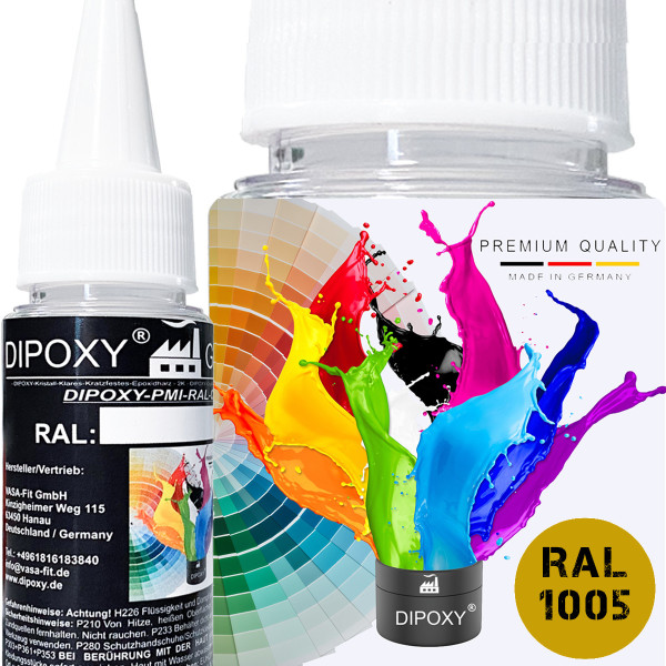 Dipoxy-PMI-RAL 1005 HONIGGELB Extrem hoch konzentrierte Basis Pigment Farbpaste Farbmittel für Epoxidharz, Polyesterharz, Polyurethan Systeme, Beton, Lacke, Flüssigfarbe Kunstharz Schmuck