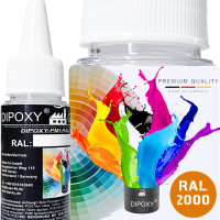 Dipoxy-PMI-RAL 2000 GELBORANGE Extrem hoch konzentrierte Basis Pigment Farbpaste Farbmittel für Epoxidharz, Polyesterharz, Polyurethan Systeme, Beton, Lacke, Flüssigfarbe Kunstharz Schmuck