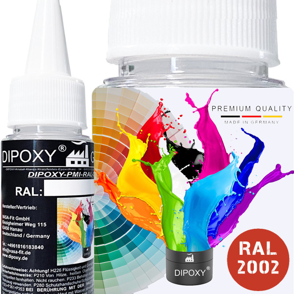 Dipoxy-PMI-RAL 2002 BLUTORANGE Extrem hoch konzentrierte Basis Pigment Farbpaste Farbmittel für Epoxidharz, Polyesterharz, Polyurethan Systeme, Beton, Lacke, Flüssigfarbe Kunstharz Schmuck