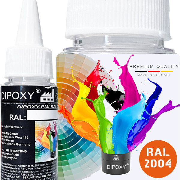 Dipoxy-PMI-RAL 2004 PURE ORANGE Extremely high concentrated base pigment color paste colorant for epoxy resin, polyester resin, polyurethane systems, concrete, paints, liquid paint synthetic resin jewelry