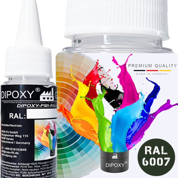 Dipoxy-PMI-RAL 6007 FLASCHENGR&Uuml;N Extrem hoch konzentrierte Basis Pigment Farbpaste Farbmittel f&uuml;r Epoxidharz, Polyesterharz, Polyurethan Systeme, Beton, Lacke, Fl&uuml;ssigfarbe Kunstharz Schmuck