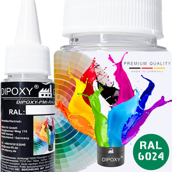Dipoxy-PMI-RAL 6024 TRAFFIC GREEN Extremely highly concentrated base pigment Colouring agent for epoxy resin, polyester resin, polyurethane systems, concrete, lacquers, liquid paint Synthetic resin Jewellery