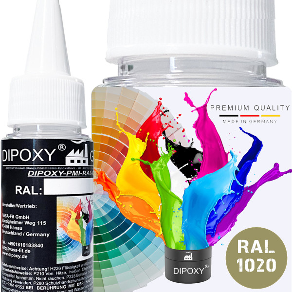 25g Dipoxy-PMI-RAL 1020 OLIVGELB Extrem hoch konzentrierte Basis Pigment Farbpaste Farbmittel für Epoxidharz, Polyesterharz, Polyurethan Systeme, Beton, Lacke, Flüssigfarbe Kunstharz Schmuck